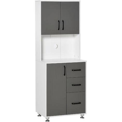 HOMCOM Armoire De Cuisine Multi-rangements 2 + 1 Porte 3 Tiroirs + Grand Plateau Dim. 60L X 40l X 150H Cm Bicolore Gris Blanc 3 HOMCOM Armoire De Cuisine Multi-rangements 2 + 1 Porte 3 Tiroirs + Grand Plateau Dim. 60L X 40l X 150H Cm Bicolore Gris Blanc