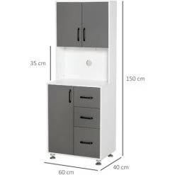 HOMCOM Armoire De Cuisine Multi-rangements 2 + 1 Porte 3 Tiroirs + Grand Plateau Dim. 60L X 40l X 150H Cm Bicolore Gris Blanc 9 HOMCOM Armoire De Cuisine Multi-rangements 2 + 1 Porte 3 Tiroirs + Grand Plateau Dim. 60L X 40l X 150H Cm Bicolore Gris Blanc -France HOMCOM Soldes 2022 29308336 3