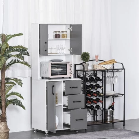 HOMCOM Armoire De Cuisine Multi-rangements 2 + 1 Porte 3 Tiroirs + Grand Plateau Dim. 60L X 40l X 150H Cm Bicolore Gris Blanc 6 HOMCOM Armoire De Cuisine Multi-rangements 2 + 1 Porte 3 Tiroirs + Grand Plateau Dim. 60L X 40l X 150H Cm Bicolore Gris Blanc – Image 4