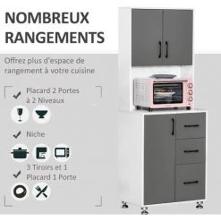 HOMCOM Armoire De Cuisine Multi-rangements 2 + 1 Porte 3 Tiroirs + Grand Plateau Dim. 60L X 40l X 150H Cm Bicolore Gris Blanc 11 HOMCOM Armoire De Cuisine Multi-rangements 2 + 1 Porte 3 Tiroirs + Grand Plateau Dim. 60L X 40l X 150H Cm Bicolore Gris Blanc -France HOMCOM Soldes 2022 29308336 5