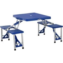 HOMCOM Table De Camping Pique-nique Pliante Portable En Plastique Avec 4 Sieges Bleu - Bleu