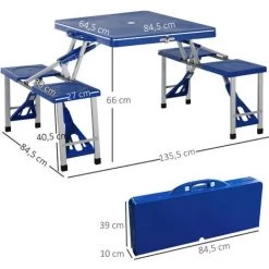 HOMCOM Table De Camping Pique-nique Pliante Portable En Plastique Avec 4 Sieges Bleu - Bleu -France HOMCOM Soldes 2022 29426190 3