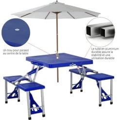 HOMCOM Table De Camping Pique-nique Pliante Portable En Plastique Avec 4 Sieges Bleu - Bleu -France HOMCOM Soldes 2022 29426190 5