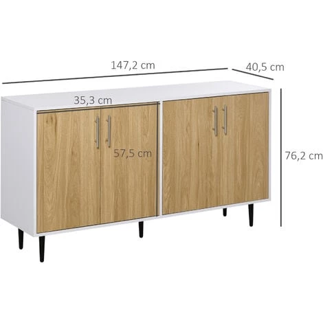 HOMCOM Buffet Meuble De Rangement 2 Placards 2 Portes Avec étagères Réglables Blanc Chêne Clair 5 HOMCOM Buffet Meuble De Rangement 2 Placards 2 Portes Avec étagères Réglables Blanc Chêne Clair – Image 3