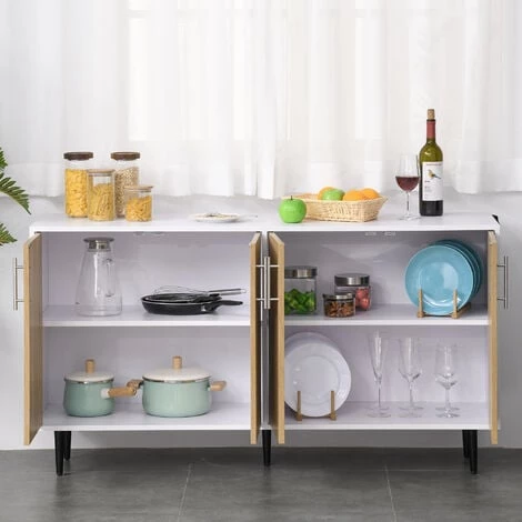 HOMCOM Buffet Meuble De Rangement 2 Placards 2 Portes Avec étagères Réglables Blanc Chêne Clair 7 HOMCOM Buffet Meuble De Rangement 2 Placards 2 Portes Avec étagères Réglables Blanc Chêne Clair – Image 5