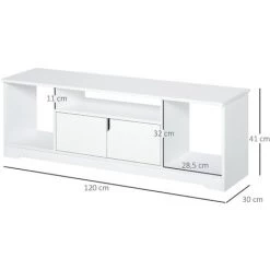 HOMCOM Meuble TV Banc TV Design Contemporain - 3 Niches, Placard Double Porte - Dim. 120L X 30l X 41H Cm - Panneaux Particules Blanc -France HOMCOM Soldes 2022 29549304 3
