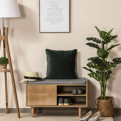 HOMCOM Meuble Chaussures Banc à Chaussures Design Urban Craft Placard + 2 Niches Coussin Gris Fourni Panneaux Particules Pin 4 HOMCOM Meuble Chaussures Banc à Chaussures Design Urban Craft Placard + 2 Niches Coussin Gris Fourni Panneaux Particules Pin – Image 2