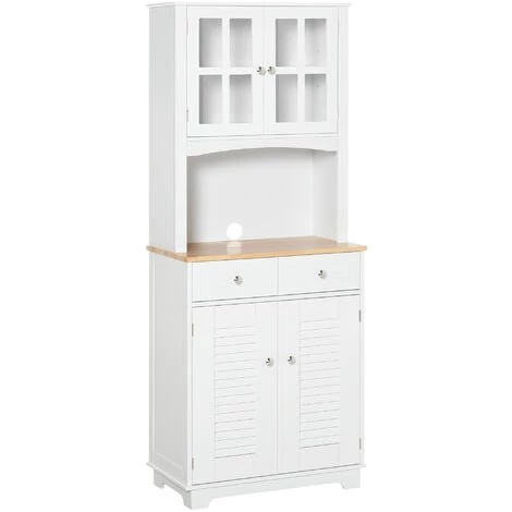 HOMCOM Armoire De Cuisine 2 Placards 2 Portes Persiennes Et Acryliques 2 Tiroirs Grande Niche Bois Caoutchouc MDF Blanc 3 HOMCOM Armoire De Cuisine 2 Placards 2 Portes Persiennes Et Acryliques 2 Tiroirs Grande Niche Bois Caoutchouc MDF Blanc