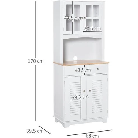 HOMCOM Armoire De Cuisine 2 Placards 2 Portes Persiennes Et Acryliques 2 Tiroirs Grande Niche Bois Caoutchouc MDF Blanc 5 HOMCOM Armoire De Cuisine 2 Placards 2 Portes Persiennes Et Acryliques 2 Tiroirs Grande Niche Bois Caoutchouc MDF Blanc – Image 3