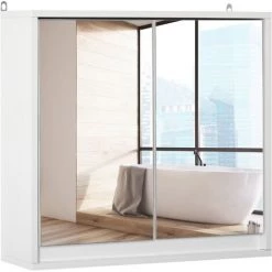 HOMCOM Armoire Murale Miroir Salle De Bain 2 étagères Dim. 48L X 14l X 45H Cm Panneaux Particules MDF Blanc