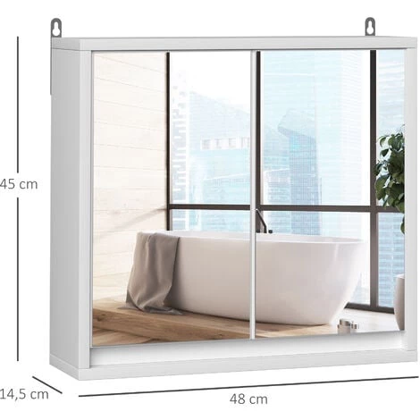 HOMCOM Armoire Murale Miroir Salle De Bain 2 étagères Dim. 48L X 14l X 45H Cm Panneaux Particules MDF Blanc 5 HOMCOM Armoire Murale Miroir Salle De Bain 2 étagères Dim. 48L X 14l X 45H Cm Panneaux Particules MDF Blanc – Image 3