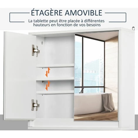 HOMCOM Armoire Murale Miroir Salle De Bain 2 étagères Dim. 48L X 14l X 45H Cm Panneaux Particules MDF Blanc 7 HOMCOM Armoire Murale Miroir Salle De Bain 2 étagères Dim. 48L X 14l X 45H Cm Panneaux Particules MDF Blanc – Image 5