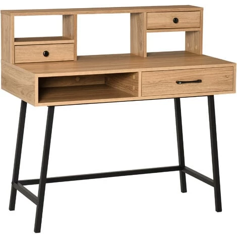 HOMCOM Bureau Secrétaire Style Industriel Dim. 105L X 55l X 100H Cm 3 Tiroirs + 3 Niches Piètement Métal Noir Plateau Imitation Bois 3 HOMCOM Bureau Secrétaire Style Industriel Dim. 105L X 55l X 100H Cm 3 Tiroirs + 3 Niches Piètement Métal Noir Plateau Imitation Bois