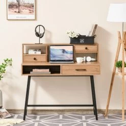 HOMCOM Bureau Secrétaire Style Industriel Dim. 105L X 55l X 100H Cm 3 Tiroirs + 3 Niches Piètement Métal Noir Plateau Imitation Bois 10 HOMCOM Bureau Secrétaire Style Industriel Dim. 105L X 55l X 100H Cm 3 Tiroirs + 3 Niches Piètement Métal Noir Plateau Imitation Bois -France HOMCOM Soldes 2022 29647589 4