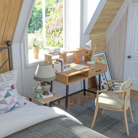 HOMCOM Bureau Secrétaire Style Industriel Dim. 105L X 55l X 100H Cm 3 Tiroirs + 3 Niches Piètement Métal Noir Plateau Imitation Bois 7 HOMCOM Bureau Secrétaire Style Industriel Dim. 105L X 55l X 100H Cm 3 Tiroirs + 3 Niches Piètement Métal Noir Plateau Imitation Bois – Image 5