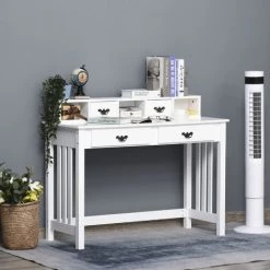 HOMCOM Bureau Secrétaire Style Néo-rétro Dim. 116L X 47l X 93H Cm 4 Tiroirs Poignées Baroques + 3 Niches MDF Blanc -France HOMCOM Soldes 2022 29675659 2
