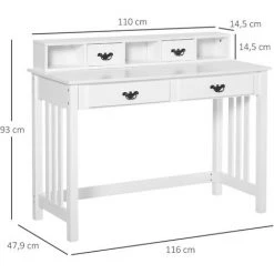 HOMCOM Bureau Secrétaire Style Néo-rétro Dim. 116L X 47l X 93H Cm 4 Tiroirs Poignées Baroques + 3 Niches MDF Blanc -France HOMCOM Soldes 2022 29675659 3
