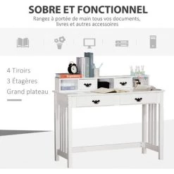 HOMCOM Bureau Secrétaire Style Néo-rétro Dim. 116L X 47l X 93H Cm 4 Tiroirs Poignées Baroques + 3 Niches MDF Blanc -France HOMCOM Soldes 2022 29675659 5
