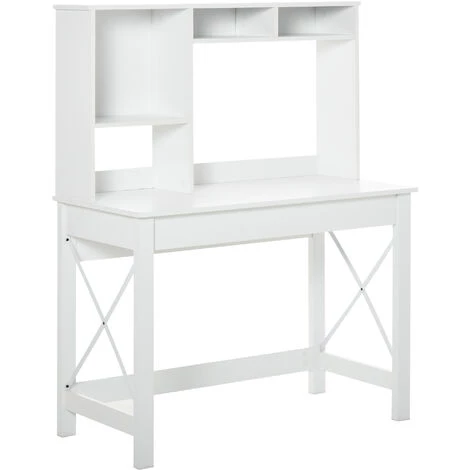 HOMCOM Bureau Bibliothèque 2 En 1 - 3 Niches 4 Espaces De Rangement - Panneaux Particules Métal Blanc - Blanc 3 HOMCOM Bureau Bibliothèque 2 En 1 - 3 Niches 4 Espaces De Rangement - Panneaux Particules Métal Blanc - Blanc