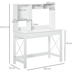 HOMCOM Bureau Bibliothèque 2 En 1 - 3 Niches 4 Espaces De Rangement - Panneaux Particules Métal Blanc - Blanc 9 HOMCOM Bureau Bibliothèque 2 En 1 - 3 Niches 4 Espaces De Rangement - Panneaux Particules Métal Blanc - Blanc -France HOMCOM Soldes 2022 29699697 3