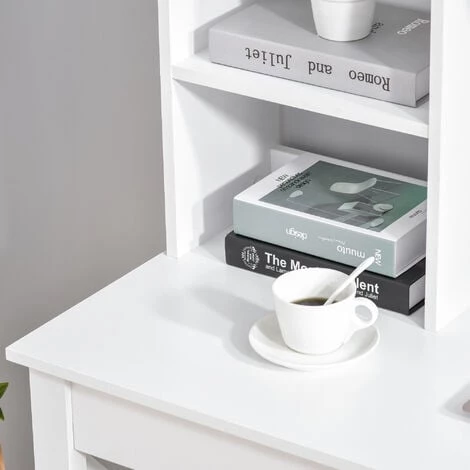 HOMCOM Bureau Bibliothèque 2 En 1 - 3 Niches 4 Espaces De Rangement - Panneaux Particules Métal Blanc - Blanc 7 HOMCOM Bureau Bibliothèque 2 En 1 - 3 Niches 4 Espaces De Rangement - Panneaux Particules Métal Blanc - Blanc – Image 5