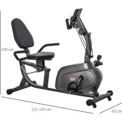HOMCOM Vélo D'appartement Semi-allongé Magnétique écran LCD Multifonction Selle Réglable 2 Bandes Résistance Acier Noir - Noir -France HOMCOM Soldes 2022 29991192 3