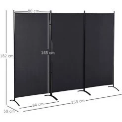 HOMCOM Double Store Latéral Brise-vue Paravent Sur Pied Séparateur Dim. 2,53L X 0,5l X 1,82H M Métal Polyester Haute Densité Gris - Gris -France HOMCOM Soldes 2022 30108351 3