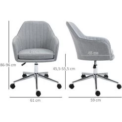 HOMCOM Chaise De Bureau Design Contemporain Dossier Accoudoirs Striés Hauteur Réglable Pivotant 360° Piètement Chromé Lin Gris Clair - Gris -France HOMCOM Soldes 2022 30108473 3
