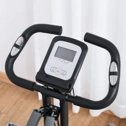 HOMCOM Vélo D'appartement Pliant Selle Réglable Dossier Poignées Ergonomiques écran LCD Multifonction Bandes Résistances Support Smartphone Acier Noir - Noir -France HOMCOM Soldes 2022 30108477 4