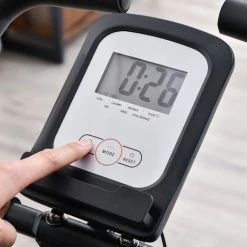 HOMCOM Vélo D'appartement Pliant Selle Réglable Dossier Poignées Ergonomiques écran LCD Multifonction Bandes Résistances Support Smartphone Acier Noir - Noir -France HOMCOM Soldes 2022 30108477 5