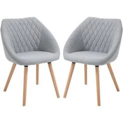 HOMCOM Chaises De Visiteur Design Scandinave - Lot De 2 Chaises - Pieds Effilés Bois Hêtre - Assise Dossier Accoudoirs Ergonomiques Lin Gris - Gris