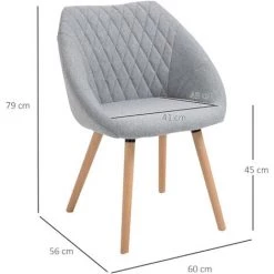 HOMCOM Chaises De Visiteur Design Scandinave - Lot De 2 Chaises - Pieds Effilés Bois Hêtre - Assise Dossier Accoudoirs Ergonomiques Lin Gris - Gris -France HOMCOM Soldes 2022 30202136 3