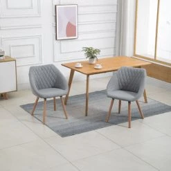 HOMCOM Chaises De Visiteur Design Scandinave - Lot De 2 Chaises - Pieds Effilés Bois Hêtre - Assise Dossier Accoudoirs Ergonomiques Lin Gris - Gris -France HOMCOM Soldes 2022 30202136 4