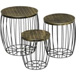 HOMCOM Lot De 3 Tables Basses Gigognes Tables D'appoint Rondes Encastrables Style Néo-rétro Métal Noir Doré