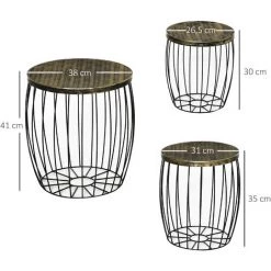 HOMCOM Lot De 3 Tables Basses Gigognes Tables D'appoint Rondes Encastrables Style Néo-rétro Métal Noir Doré -France HOMCOM Soldes 2022 30202260 3