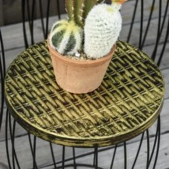 HOMCOM Lot De 3 Tables Basses Gigognes Tables D'appoint Rondes Encastrables Style Néo-rétro Métal Noir Doré -France HOMCOM Soldes 2022 30202260 5