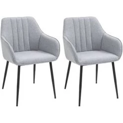 HOMCOM Chaises De Visiteur Design Scandinave - Lot De 2 Chaises - Pieds Effilés Métal Noir - Assise Dossier Accoudoirs Ergonomiques Lin Gris