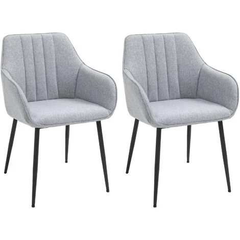 HOMCOM Chaises De Visiteur Design Scandinave - Lot De 2 Chaises - Pieds Effilés Métal Noir - Assise Dossier Accoudoirs Ergonomiques Lin Gris 3 HOMCOM Chaises De Visiteur Design Scandinave - Lot De 2 Chaises - Pieds Effilés Métal Noir - Assise Dossier Accoudoirs Ergonomiques Lin Gris