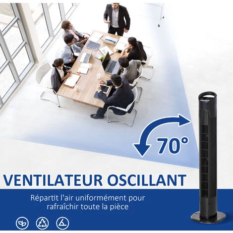 HOMCOM Ventilateur Colonne Tour Oscillant 50 W Silencieux Télécommande Incluse Minuterie 3 Modes 3 Vitesses Noir 6 HOMCOM Ventilateur Colonne Tour Oscillant 50 W Silencieux Télécommande Incluse Minuterie 3 Modes 3 Vitesses Noir – Image 4