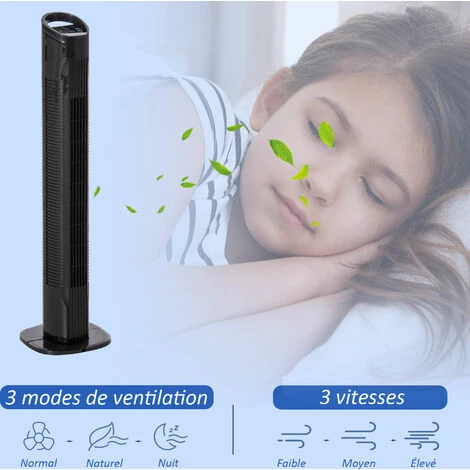 HOMCOM Ventilateur Colonne Tour Oscillant 50 W Silencieux Télécommande Incluse Minuterie 3 Modes 3 Vitesses Noir 7 HOMCOM Ventilateur Colonne Tour Oscillant 50 W Silencieux Télécommande Incluse Minuterie 3 Modes 3 Vitesses Noir – Image 5