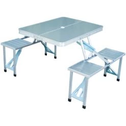 HOMCOM Table De Camping Pique-nique Pliante Aluminium 4 Places En Valise - Gris