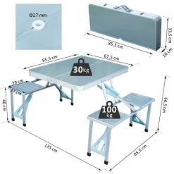 HOMCOM Table De Camping Pique-nique Pliante Aluminium 4 Places En Valise - Gris -France HOMCOM Soldes 2022 30469436 3