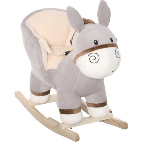 HOMCOM Cheval à Bascule Modèle âne Fonction Musicale Selle Grand Confort Peluche Courte Douce Bois Peuplier Gris Dim. 61L X 34l X 58H Cm - Gris 3 HOMCOM Cheval à Bascule Modèle âne Fonction Musicale Selle Grand Confort Peluche Courte Douce Bois Peuplier Gris Dim. 61L X 34l X 58H Cm - Gris