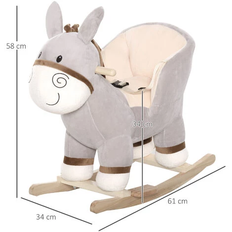 HOMCOM Cheval à Bascule Modèle âne Fonction Musicale Selle Grand Confort Peluche Courte Douce Bois Peuplier Gris Dim. 61L X 34l X 58H Cm - Gris 5 HOMCOM Cheval à Bascule Modèle âne Fonction Musicale Selle Grand Confort Peluche Courte Douce Bois Peuplier Gris Dim. 61L X 34l X 58H Cm - Gris – Image 3