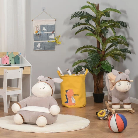 HOMCOM Fauteuil Enfant âne Dim. 60L X 55l X 60H Cm Garnissage Moelleux Coton Revêtement Velours Gris Crème 4 HOMCOM Fauteuil Enfant âne Dim. 60L X 55l X 60H Cm Garnissage Moelleux Coton Revêtement Velours Gris Crème – Image 2