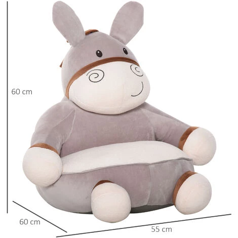 HOMCOM Fauteuil Enfant âne Dim. 60L X 55l X 60H Cm Garnissage Moelleux Coton Revêtement Velours Gris Crème 5 HOMCOM Fauteuil Enfant âne Dim. 60L X 55l X 60H Cm Garnissage Moelleux Coton Revêtement Velours Gris Crème – Image 3