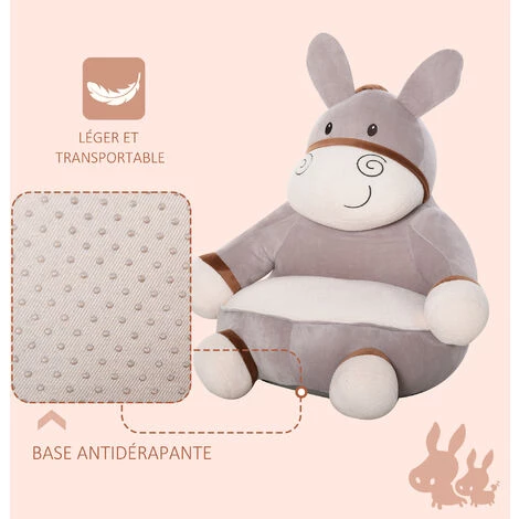 HOMCOM Fauteuil Enfant âne Dim. 60L X 55l X 60H Cm Garnissage Moelleux Coton Revêtement Velours Gris Crème 7 HOMCOM Fauteuil Enfant âne Dim. 60L X 55l X 60H Cm Garnissage Moelleux Coton Revêtement Velours Gris Crème – Image 5