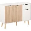 HOMCOM Buffet Design Scandinave 2 Placards Tiroir Coulissant Pieds Bois Massif Pin Panneaux Particules Blanc Chêne Clair -France HOMCOM Soldes 2022 30813396 1