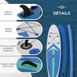 HOMCOM Stand Up Paddle Gonflable Surf Planche De Paddle Pour Adulte Dim. 320L X 80l X 15H Cm Nombreux Accessoires Fournis PVC -France HOMCOM Soldes 2022 31121067 4