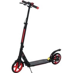 HOMCOM Trottinette Pliable Adulte Béquille Frein Disque Arrière Hauteur Guidon Réglable 3 Niv. Alu. ABS Rouge Noir - Rouge